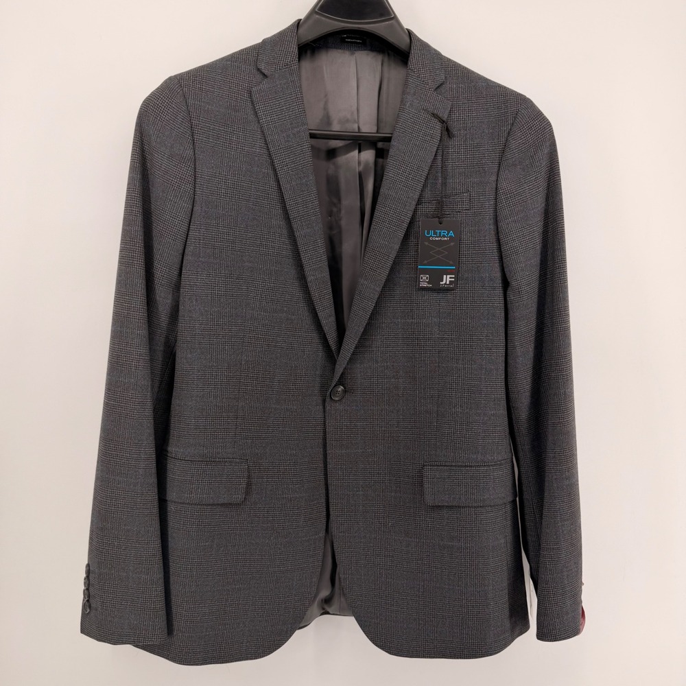 J.Ferrar Blazer Mens 42S Grey Ultra Comfort Slim Fit Glen Plaid Sport Coat